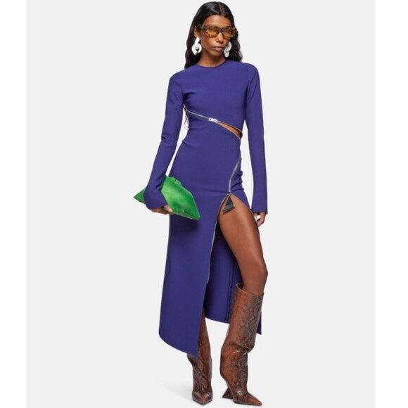 NWT The Attico Long Sleeve Blue Zip Detail Midi Dress - Picture 1 of 11